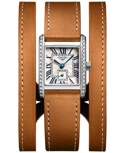 Longines Women's Swiss Mini Dolcevita Diamond (3/8 Ct. T.w.) Brown Three-row Leather Strap Watch 29mm In No Color