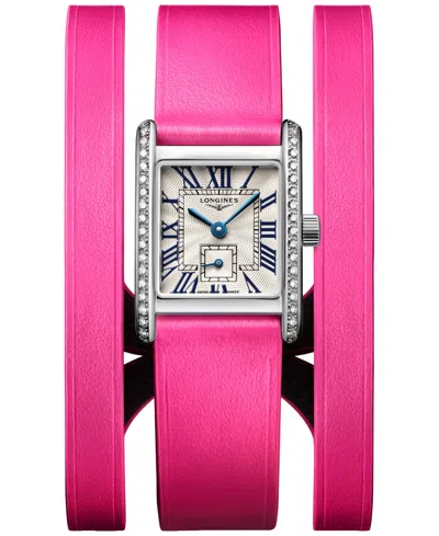 Longines Women's Swiss Mini Dolcevita Diamond (3/8 Ct. T.w.) Pink Three-row Leather Strap Watch 29mm In No Color