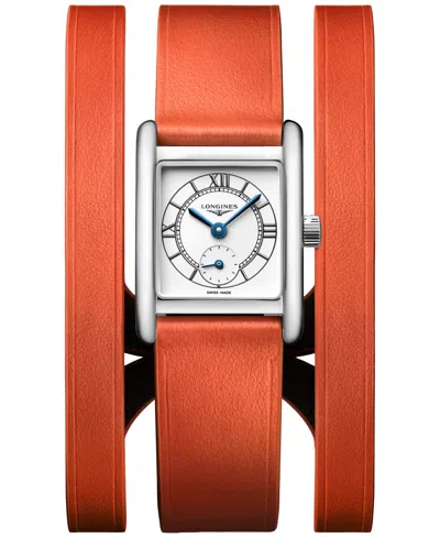 Longines Women's Swiss Mini Dolcevita Orange Three-row Leather Strap Watch 29mm In No Color
