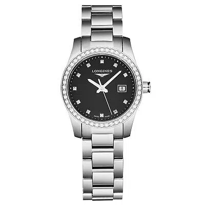 Pre-owned Longines Womens 'conquest' Diamonds Black Dial Quartz Watch L3.300.0.57.6