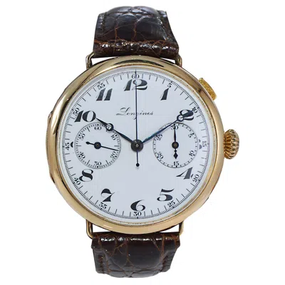 Pre-owned Longines Yellow Gold Enamel Dial Military Chronograph Manual Watch From 1933