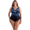 Longitude Belted Surplice Long Torso One-piece Swimsuit In Blue