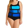 Longitude Color Block One Piece Swimsuit - Plus In Stained Glass Blue In Multi