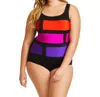 Longitude Color Block One Piece Swimsuit In Stained Glass Purple In Multi