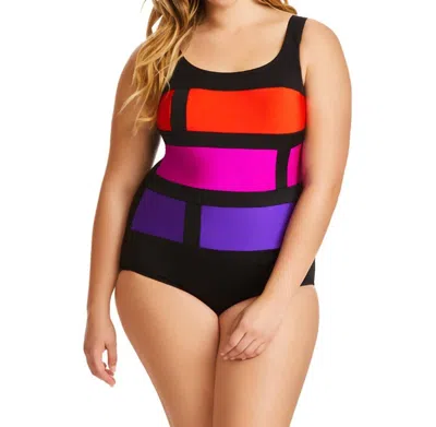 Longitude Color Block One Piece Swimsuit In Stained Glass Purple In Multi
