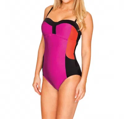 Longitude Colorblock Lingerie One Piece Swimsuit In Magenta In Pink