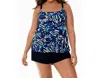 Longitude Digital Cortex Ruffle Faux Long Torso Shortini In Blue In Blue