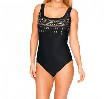 Longitude Embellished One Piece Swimsuit In Black