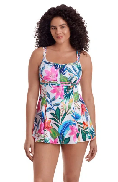 Longitude Empire Princess Seam Long Torso Swim Dress In Multi