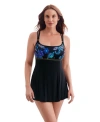 Longitude Empire Princess Seam Long Torso Swim Dress With Hardwear In Blue