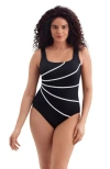 Longitude Fan Tank Long Torso Modern Leg One-piece Swimsuit In Black