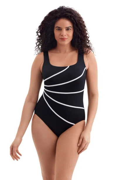 Longitude Fan Tank Long Torso Modern Leg One-piece Swimsuit In Black