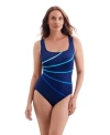 Longitude Fan Tank Long Torso One-piece Swimsuit In Blue