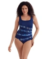 Longitude Fan Tank Long Torso One-piece Swimsuit In Blue
