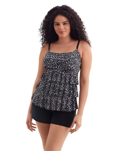 Longitude Faux Ruffle Shortini Long Torso Swimsuit In Black