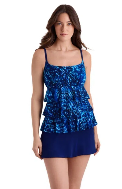 Longitude Faux Ruffle Skirtini Long Torso Swimsuit In Blue