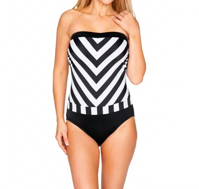 Longitude Lined Up Bandeau One Piece Swimsuit In Black/white
