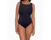 Shop Longitude Night Gala Mesh High Neck Long Torso One Piece In Black