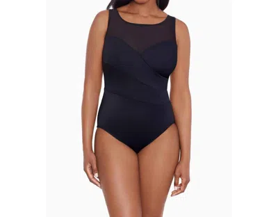 Longitude Night Gala Mesh High Neck Long Torso One Piece In Black