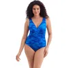 Longitude O-ring Surplice Long Torso One-piece Swimsuit In Blue