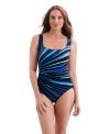 Longitude Panel Scoopneck Tank Long Torso One-piece Swimsuit In Blue