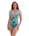 Longitude Pide Side Shirred Surplice Long Torso One-piece Swimsuit In Blue