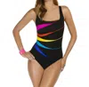 Longitude Piping Fan One Piece Swimsuit In Lgt Colorblock Multi In Black