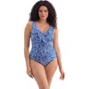 Longitude Ruffle Front Surplice Long Torso One-piece Swimsuit In Blue