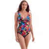 Longitude Ruffle Front Surplice Long Torso One-piece Swimsuit In Multi