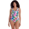 Longitude Ruffle Front Surplice Long Torso One-piece Swimsuit In Multi