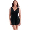 Longitude Ruffle Goddess Long Torso Swim Dress In Black