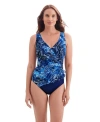 Longitude Ruffle Surplice Long Torso One-piece Swimsuit In Blue