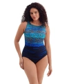 Longitude Scoopback Highneck Long Torso One-piece Swimsuit In Blue
