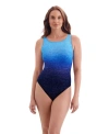 Longitude Scoopback Highneck Long Torso One-piece Swimsuit In Blue