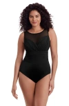 Longitude Scoopback Mesh Highneck One-piece Swimsuit In Black