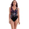Longitude Shirred Faux Tie Surplice Long Torso Modern Leg One-piece Swimsuit In Black