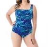Longitude Shirred Square Neck One Piece Swimsuit - Plus Size In Lgt Beach Club In Blue
