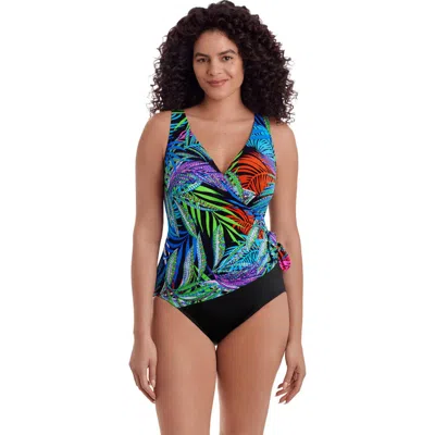 Longitude Side Tie Surplice Long Torso One-piece Swimsuit In Blue