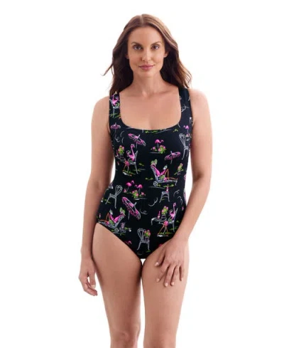 Longitude Triple X-back Tank Long Torso One-piece Swimsuit In Animal Print