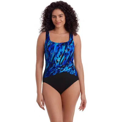 Longitude Twist Pull Sash Tank Long Torso One-piece Swimsuit In Blue