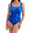 Longitude V Prints Twist Draped Tank Top Fullpiece Swimsuit In Blue In Multi