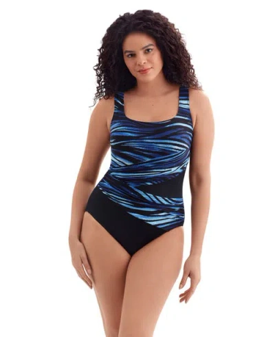 Longitude Wrap Sash Tank Long Torso One-piece Swimsuit In Blue