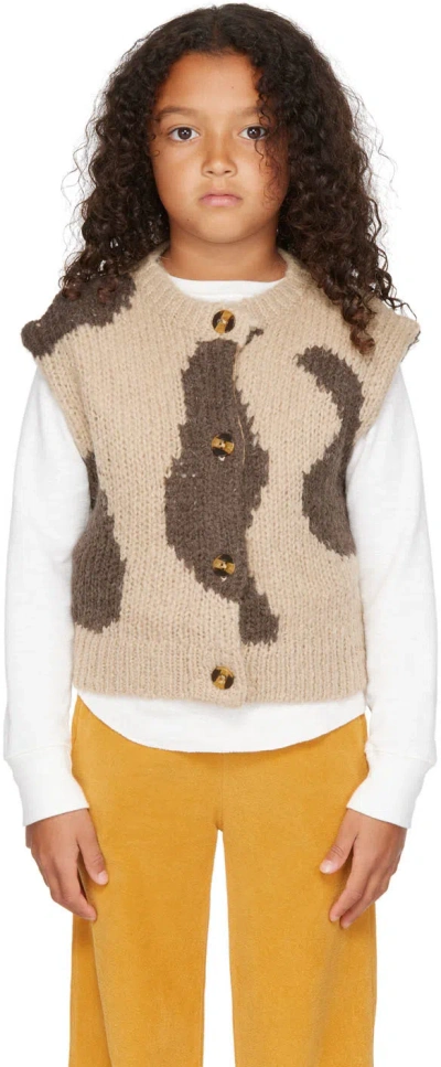Longlivethequeen Kids Beige Sleeveless Cardigan In A Multi