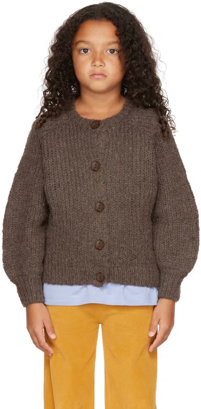 Longlivethequeen Kids Brown Rough Cardigan In 670 Dark Brown
