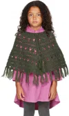 Longlivethequeen Kids Khaki Handcrochet Poncho In 620 Army