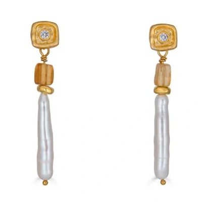 Loni Paul Jewelry Biwa Pearl & Garnet Earring In Gold