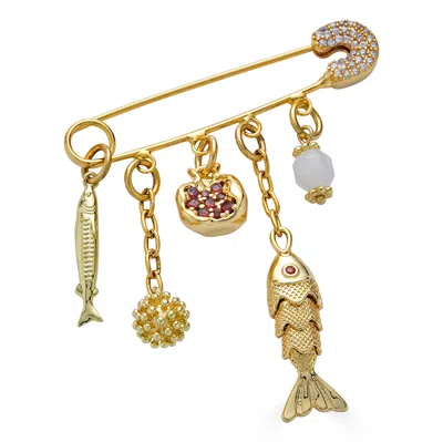 Loni Paul Jewelry Fish And Pomegranate Brooch In Gold