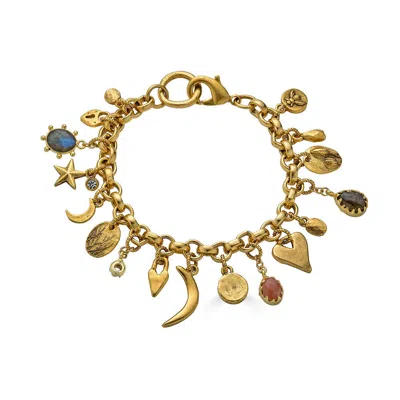 Loni Paul Jewelry Women's Gold / Green / Pink Talisman Charm Bracelet In Multi