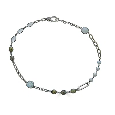 Loni Paul Jewelry Women's Silver Moonstone, Labradorite, Crystal & Pearl Short Necklace