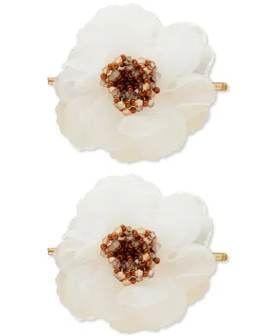 Lonna & Lilly 2-pc. Gold-tone Bead & Ribbon Flower Hair Barrette Set In White